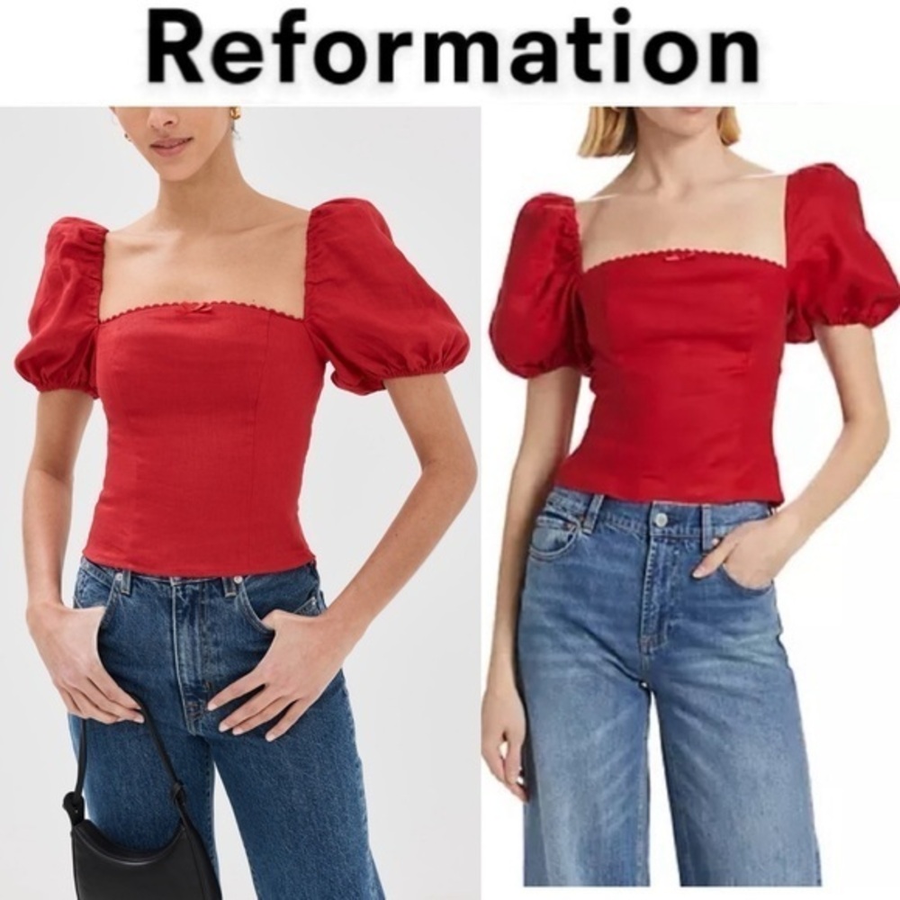 Reformation Marella Linen Top - Red sz 0 NWT